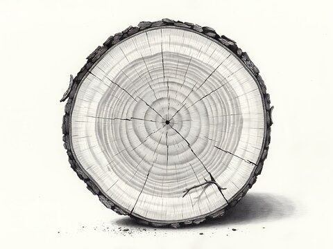 Cross section of an old tree stump with visible rings and cracks