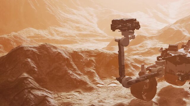 A rover navigates the rugged landscape of a distant planet, uncovering mysteries in the rocky terrain. The soft light casts an otherworldly glow over the environment, enhancing its beauty.
