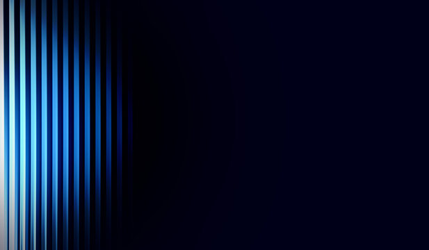 Minimalist abstract technology background featuring straight vertical blue glowing server lines on the left border with deep black copy space.