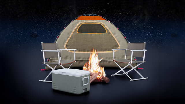 Camping tent on night background. 3D illustration