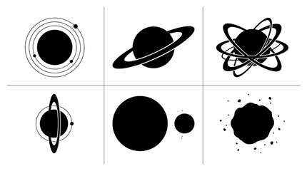Planet and atom silhouettes set for science and space logo © Farhan