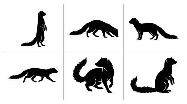 Mongoose silhouettes set with figures in various poses for logo or signage
