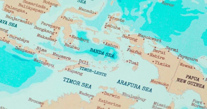 zoom in of the banda sea region on a vintage political world map