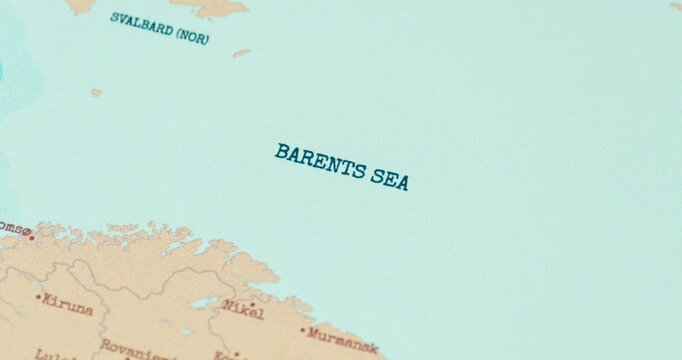 zoom in of the barents sea region on a vintage political world map