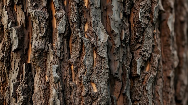 Close-up of Pine Tree Bark Texture with Deep Grooves and Warm Tones