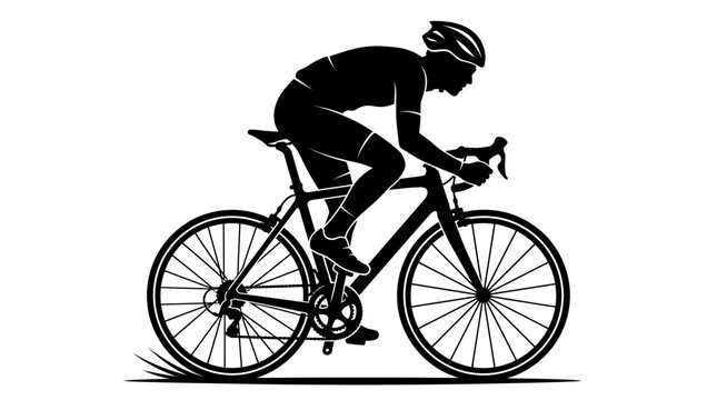 Cyclist silhouette riding road bike, professional bicycle racer vector, black and white cycling athlete graphic icon for sports design isolated PNG with Transparent Background