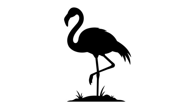 Flamingo silhouette vector icon, black tropical bird standing on one leg, exotic wading bird graphic element for logo design and branding isolated PNG with Transparent Background