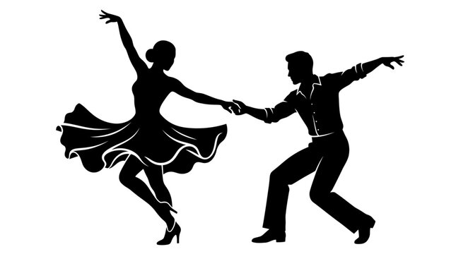 Ballroom dancing couple silhouette, passionate salsa tango dancers vector, elegant romantic dance pair illustration for event logo isolated PNG with Transparent Background