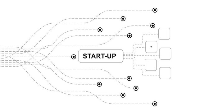 Start- up Abstract digital dot and dashes line particle data background connecting technology concept animated.Innovative data transmission graphic. on transparent white background .