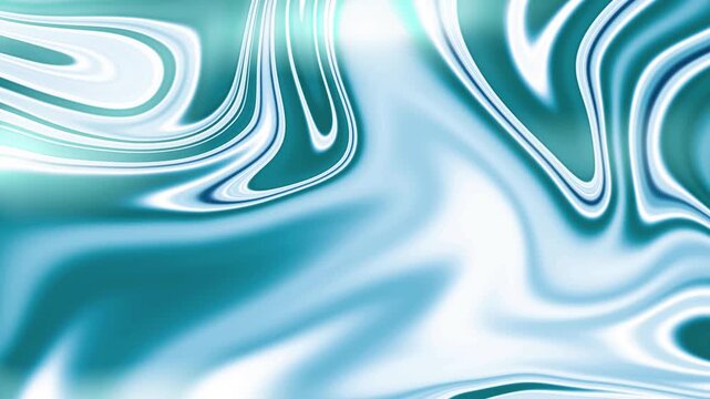 Dynamic turquoise and silver chrome waves flow across glossy liquid glass surface with bright reflections, futuristic abstract gradient background for digital design, technology branding, social media
