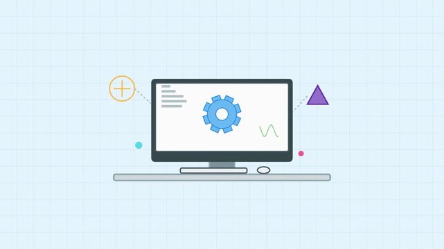Computer monitor displaying gear icon for software engineering settings.