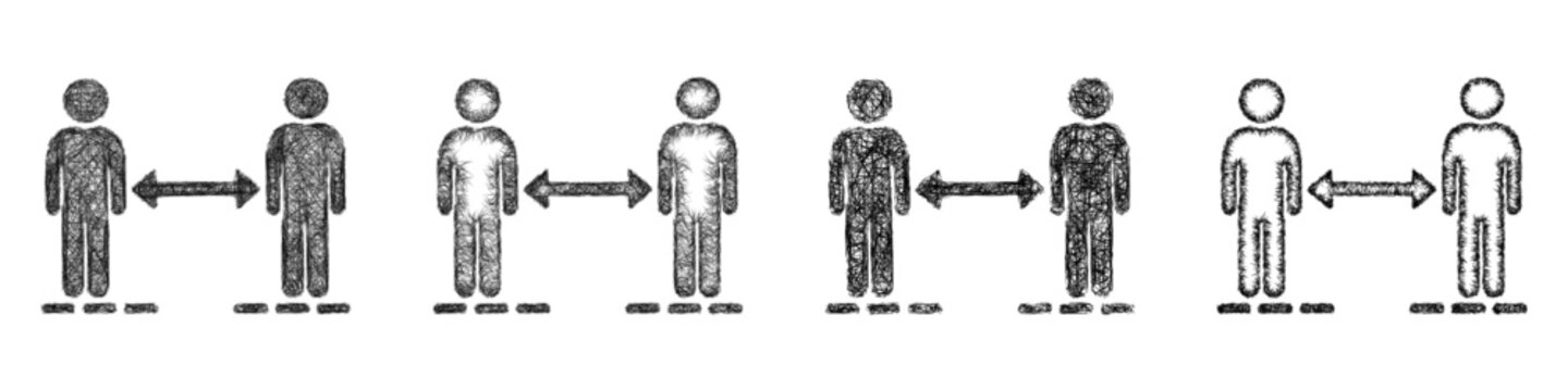 Black and white sketch safe distance icon design set