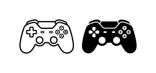 Video game controller icons set with gamepad and joystick for gaming and entertainment © Russel
