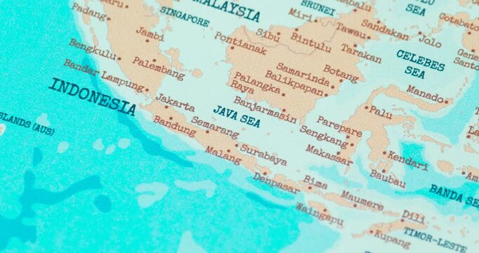 zoom in of the java sea region on a vintage political world map