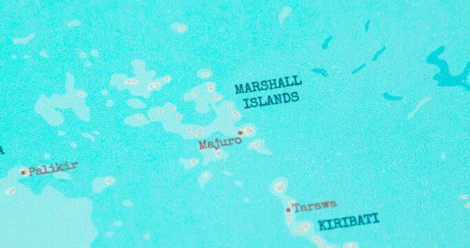 Zoom in view of marshal islands on a vintage political world map
