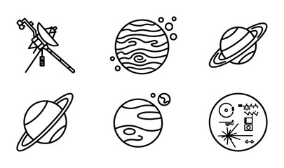 Space probes and planets line icons set for science and travel © Md