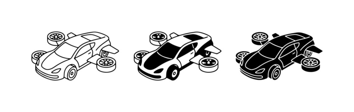 Flying car icons for technology and transport logo