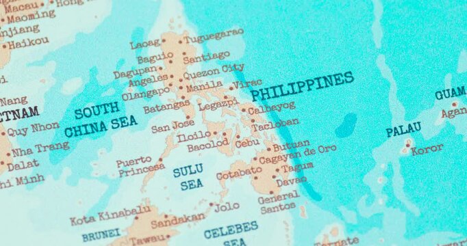 Zoom in view of philippines on a vintage political world map