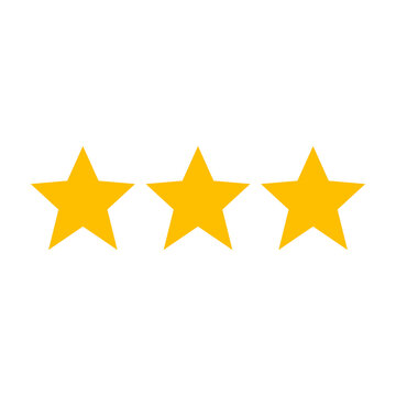 Three yellow stars aligned horizontally against a with three star rating feedback graphics geometric alignment horizontal excellence