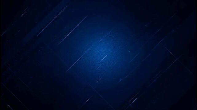 Abstract dark blue technology background with intersecting light lines and glowing lens flare particles 4k video