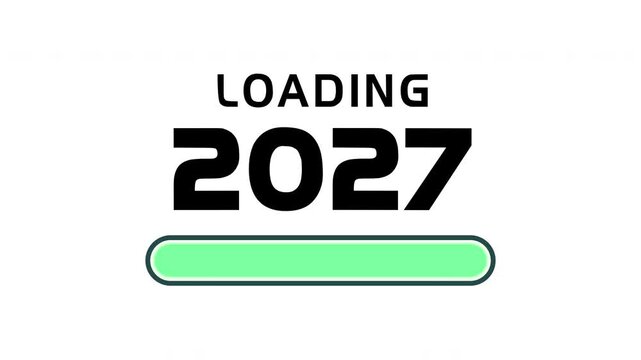 New Year 2027 Greeting Staged as Software Loading Sequence. Luminous Green Progress Bar Charges With Energy Until the Numerals 2026 Switch