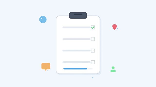 Clipboard document with checklist and completion progress bar indicator.