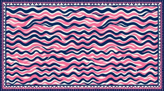 Colorful wave pattern background with decorative border in pink and blue