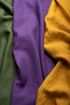 Curry Yellow Olive Green Purple Linen Fabric Swatches