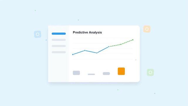 Predictive analysis dashboard with data trends and charts.