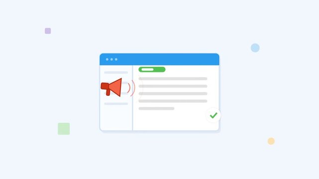 Marketing notification interface with megaphone icon on white background.