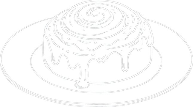 Detailed line art coloring page of an iced cinnamon roll.
