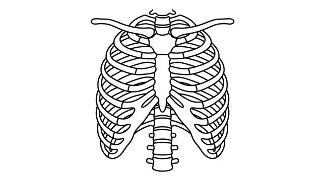 Human rib cage and spine anatomical line drawing