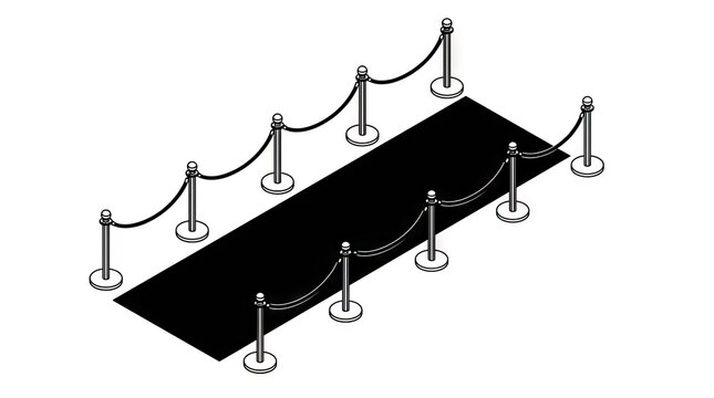 Isometric black carpet walkway with stanchions for VIP event