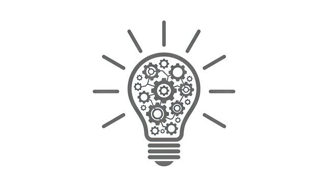 Lightbulb icon filled with gears representing innovation and ideas.