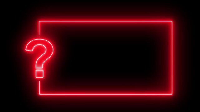 Question mark neon sign light on black background. Quiz trivia game competition. motion graphics of blue neon question mark frame.