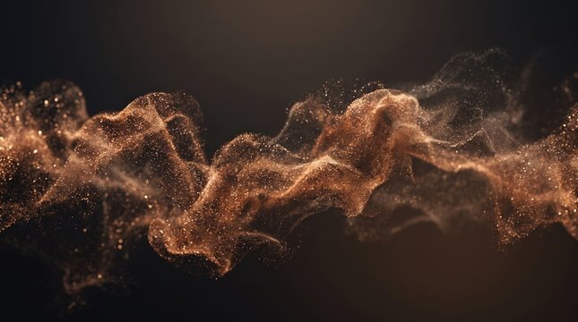 Luxury golden particle wave flowing with sparkling glitter dust background