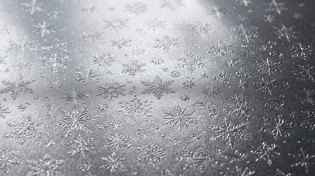 Shimmering silver winter background with elegant snowflake patterns for holiday season