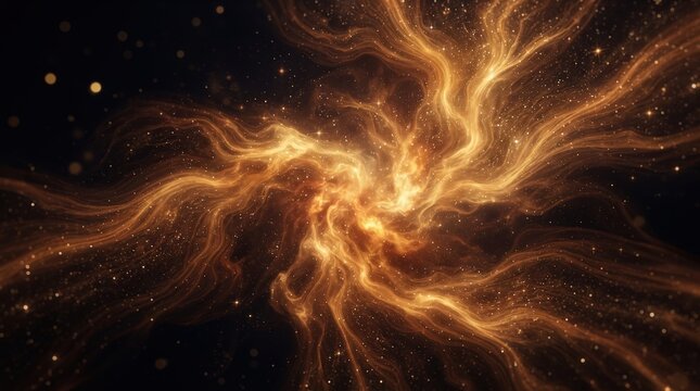 Abstract Golden Cosmic Nebula Energy Swirl in Deep Space
