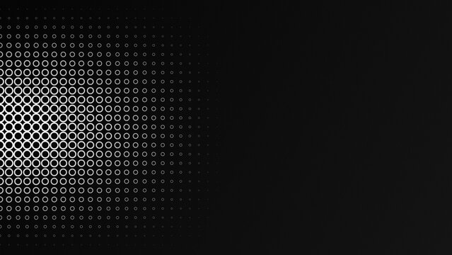 Abstract monochrome geometric pattern featuring a circular gradient of halftone shapes