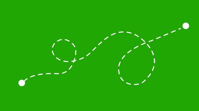 Black dashed loopy travel path animation, motion graphics of organic map route info