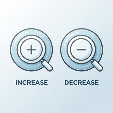 Magnifying glass icons for increase and decrease zoom in and out plus and minus symbols graphic design elements