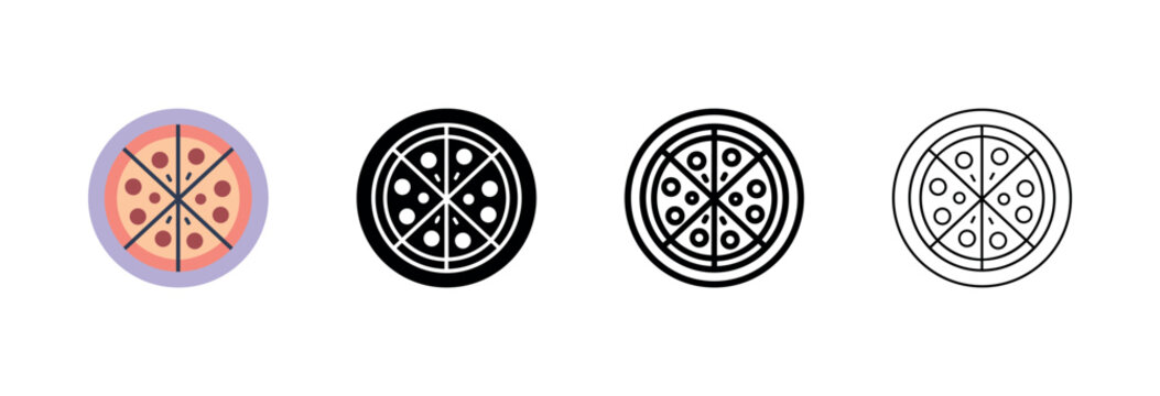Italian Pizza Sliced into Six Pieces Icon Set for Restaurant and Fast Food Design