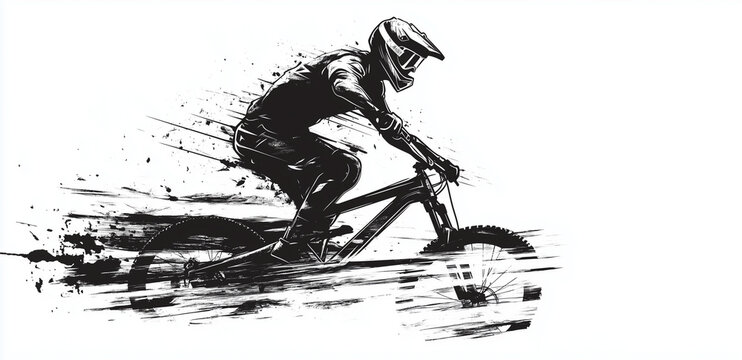 Freeride Mountainbike Extrem Sport schwarz weiss Silhouette Illustration generative AI