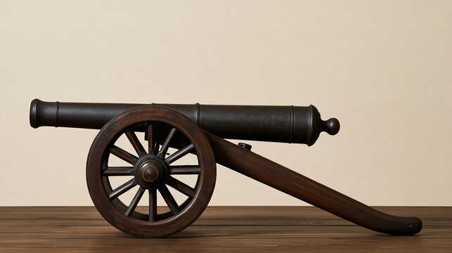 Old antique four-pounder cannon dating from the Napoleonic Wars era, historical military artifact concept, with copy space