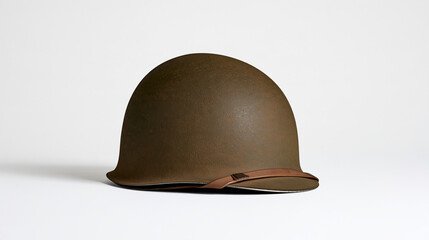 Naklejka premium Antique military helmet displayed in a close-up studio shot against a pure white background, historical artifact concept, with copy space