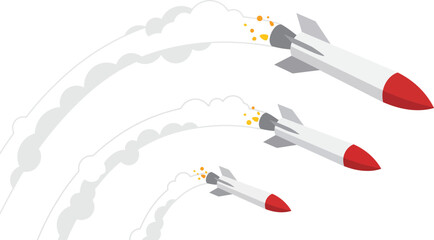 Fototapeta premium Three missiles flying with smoke