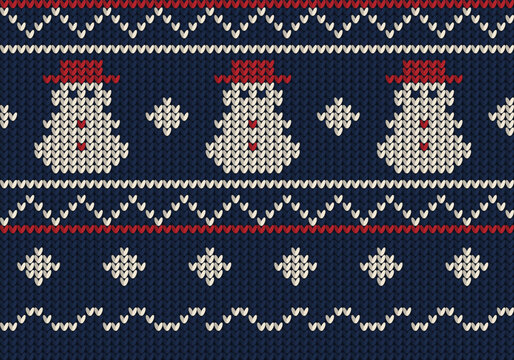 Christmas fair isle knitted snowman sweater pattern in navy and cream