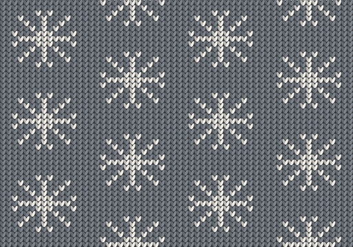 Winter knitted snowflake seamless pattern in grey and white
