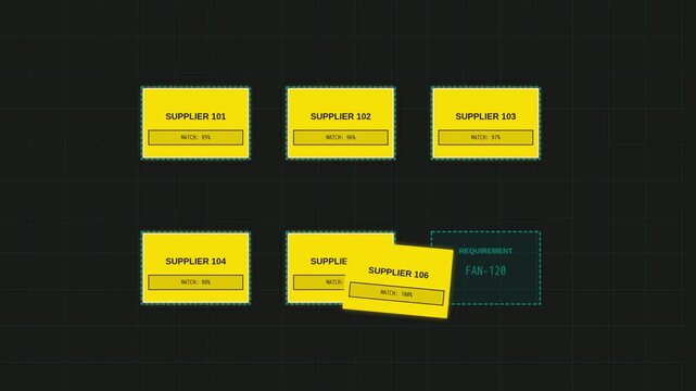 Abstract Futuristic UI Interface with Yellow Boxes Arranging on Dark Background