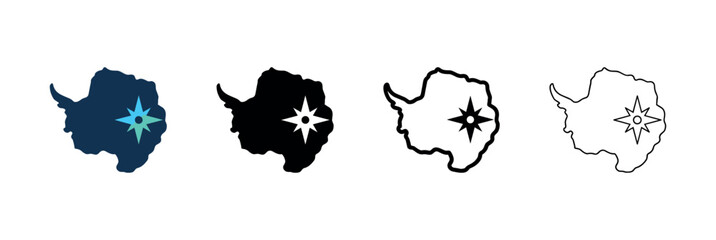 Antarctica continent map with compass rose icon set. Arctic exploration and geography. © liubomir118809